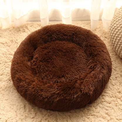 Winter round plush pet bed for small, medium and large-sized pets