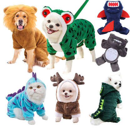 Pet supplies Small medium-sized dog dog clothes cat clothing autumn and winter four-legged cotton-padded cartoon change suit