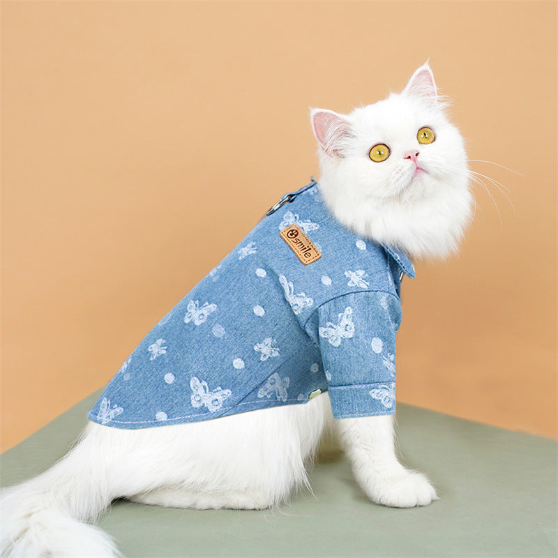 Manufacturers wholesale denim shirts lead rope pet dog cat clothes small and medium-sized dog supplies