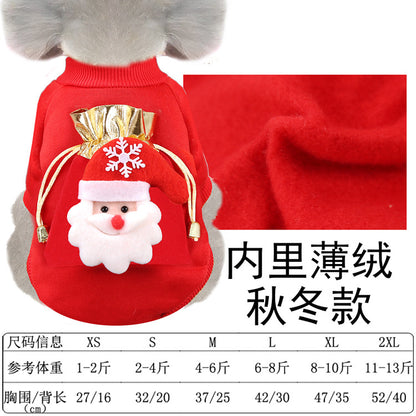 Christmas Dog Clothes Cat pet clothes Autumn and Winter warm fleece hoodie supplies Fortune bag pocket decoration