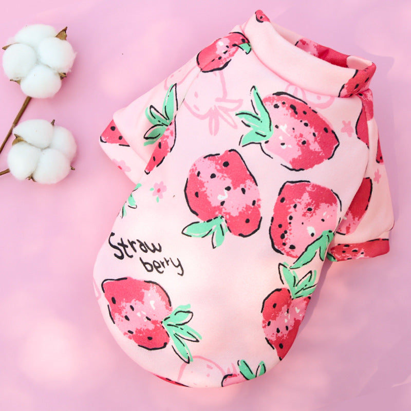 Printed cartoon pet clothes plus fleece two-legged hoodie Spring and winter pullover dog cat Teddy supplies clothes