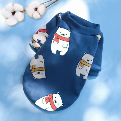 Printed cartoon pet clothes plus fleece two-legged hoodie Spring and winter pullover dog cat Teddy supplies clothes