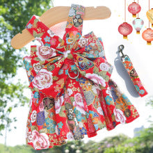 New Year national wind Spring Festival pet dog cat JK skirt harness leash dog leash