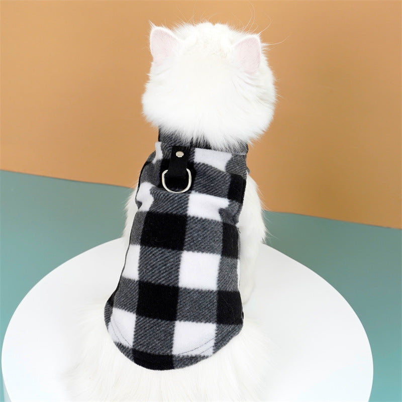 Pet clothing autumn winter fleece plaid vest dog dog cat clothing manufacturers wholesale supplies