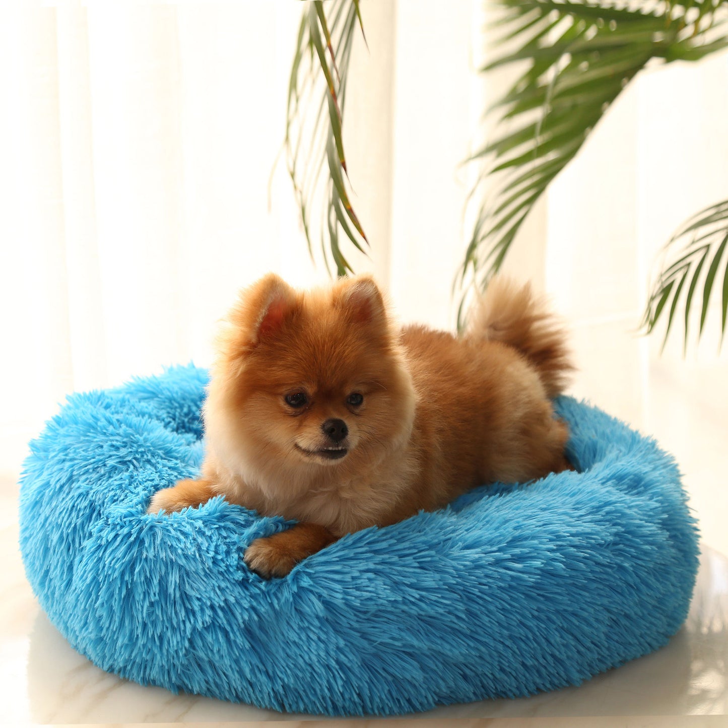 Winter round plush pet bed for small, medium and large-sized pets