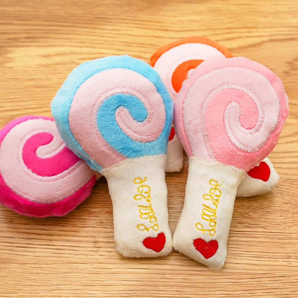 Lollipop plush toy with sound effect, available in three colors - a pet product accessory