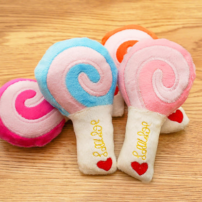 Lollipop plush toy with sound effect, available in three colors - a pet product accessory