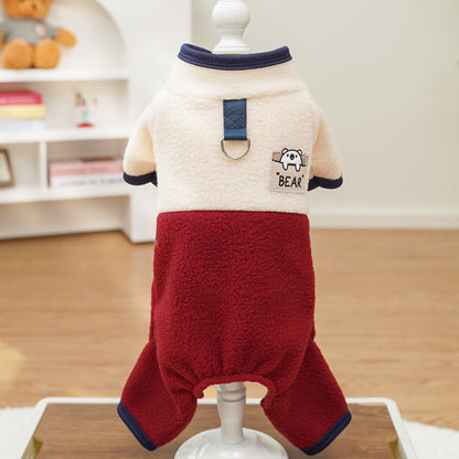 Four-legged polar fleece color contrast warm autumn and winter pet clothing
