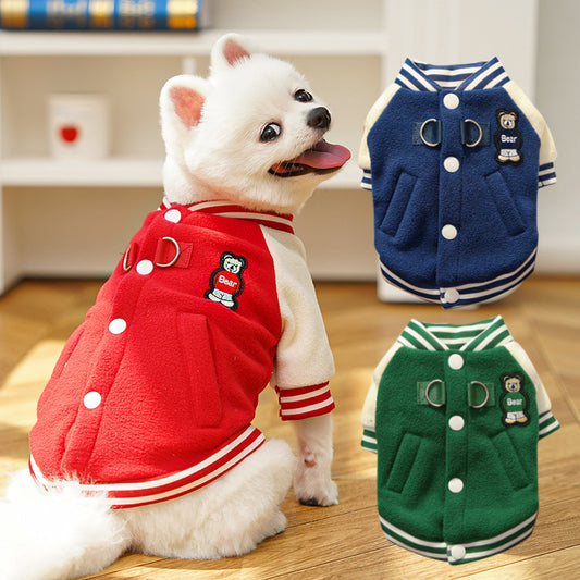 Baseball coat  cat clothes fur clothes pet dog winter and autumn fleece sweater