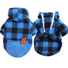 Autumn and winter warm pocket zipper blue and black checkered small medium and large dog pet dog cat Teddy Wei clothing supplies