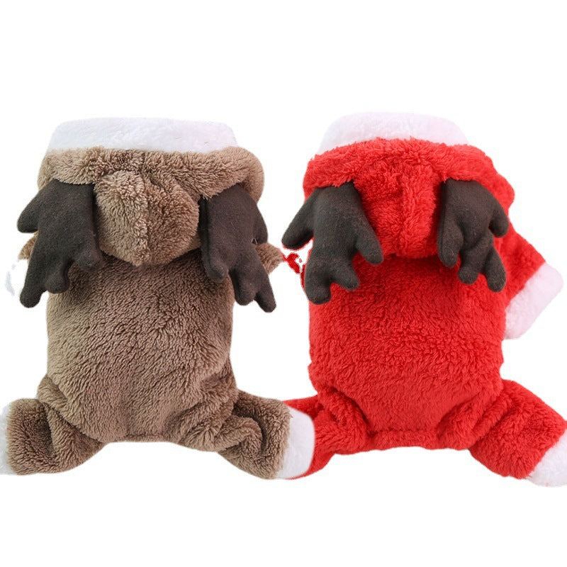 Autumn Winter Christmas four legs thick fleece warm button dog pet cat clothing supplies Teddy