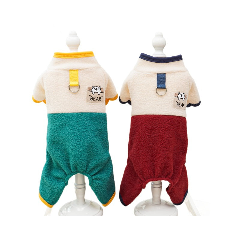 Four-legged polar fleece color contrast warm autumn and winter pet clothing