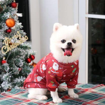 Cuhk Dog cat clothes plus fluffy Christmas printed hoodie Spring and winter pet supplies