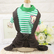 Pet clothes Spring and autumn light breathable cartoon four-legged stripes fake two denim overalls