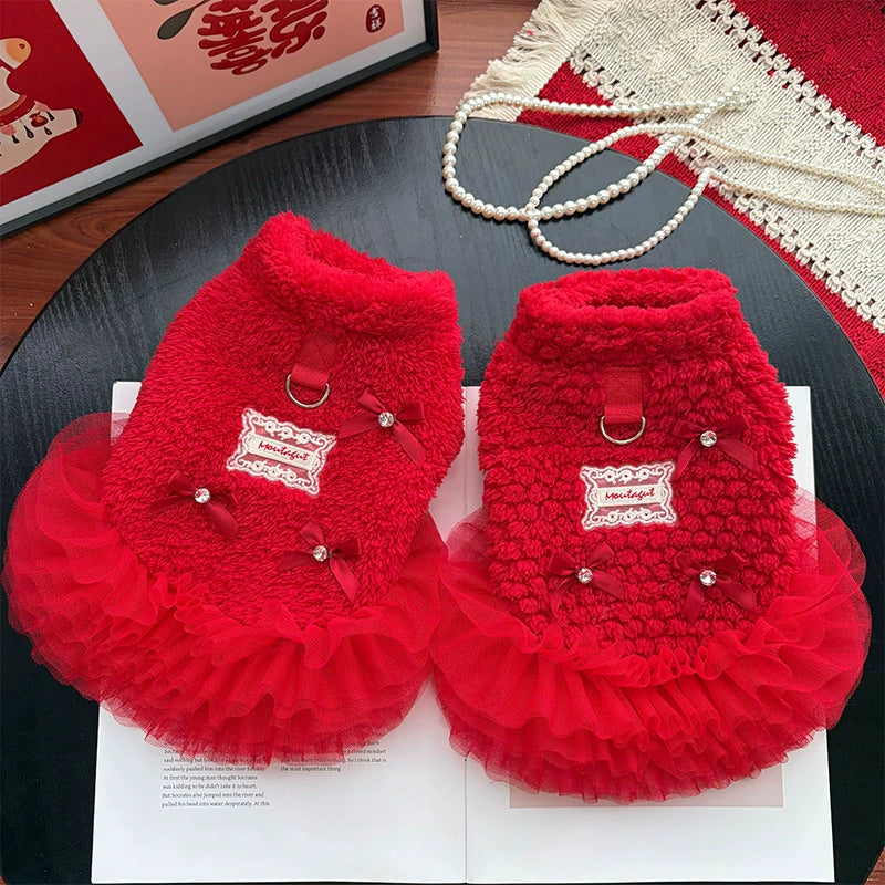 New Year and Autumn Winter Fleece-Peaked Pet Princess Dress