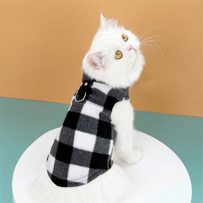 Autumn and winter warm pocket zipper blue and black checkered small medium and large dog pet dog cat Teddy Wei clothing supplies