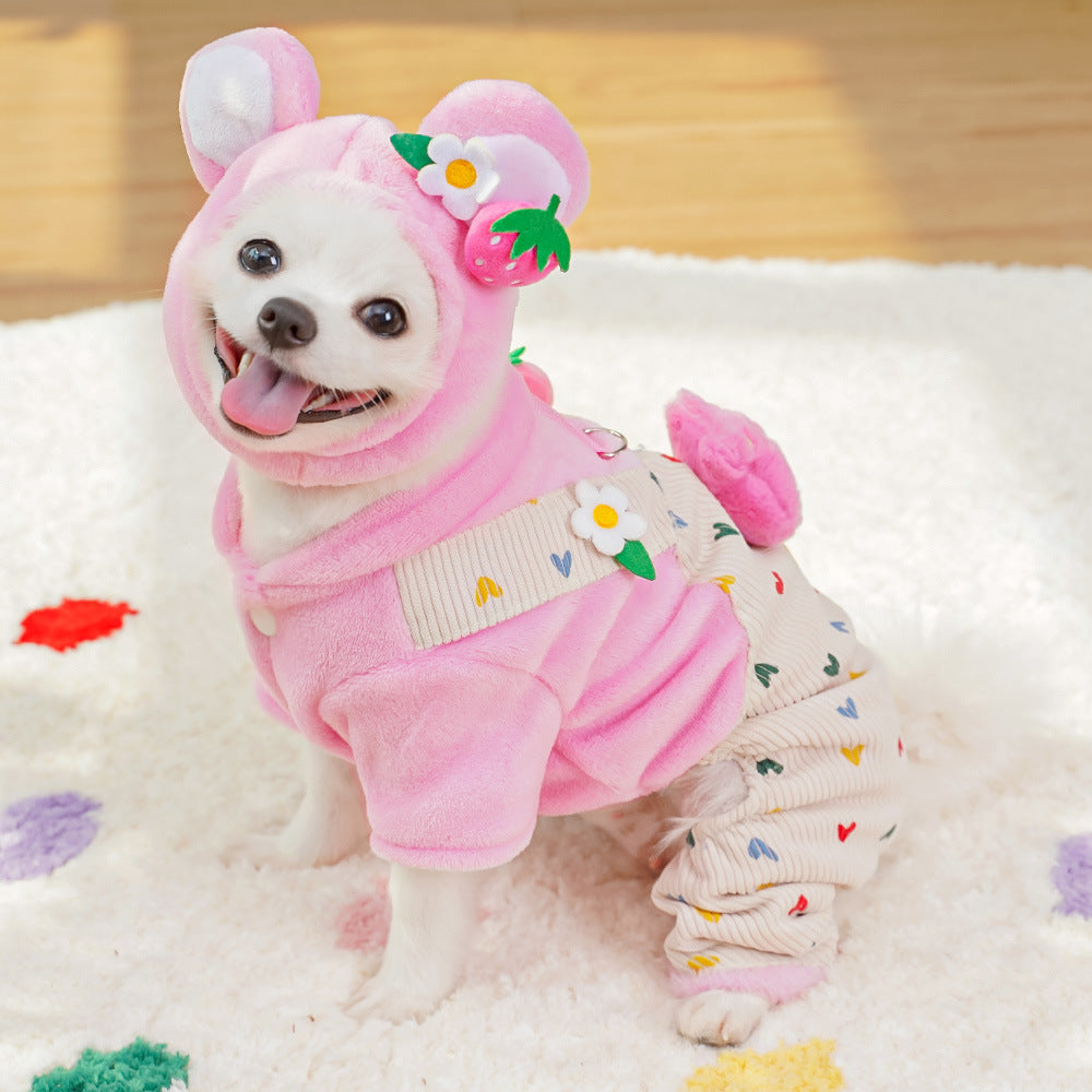New pet autumn and winter four-legged clothes for dogs and cats with fleece straps