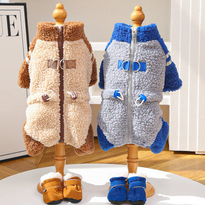 Pet clothing - Thick four-legged winter and summer coat with double-sided plush fabric and zipper, suitable for dogs and cats