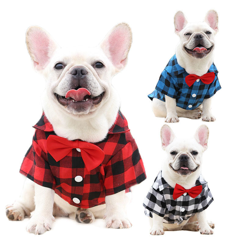Plaid shirt suit wedding dress small medium large dog pet clothes