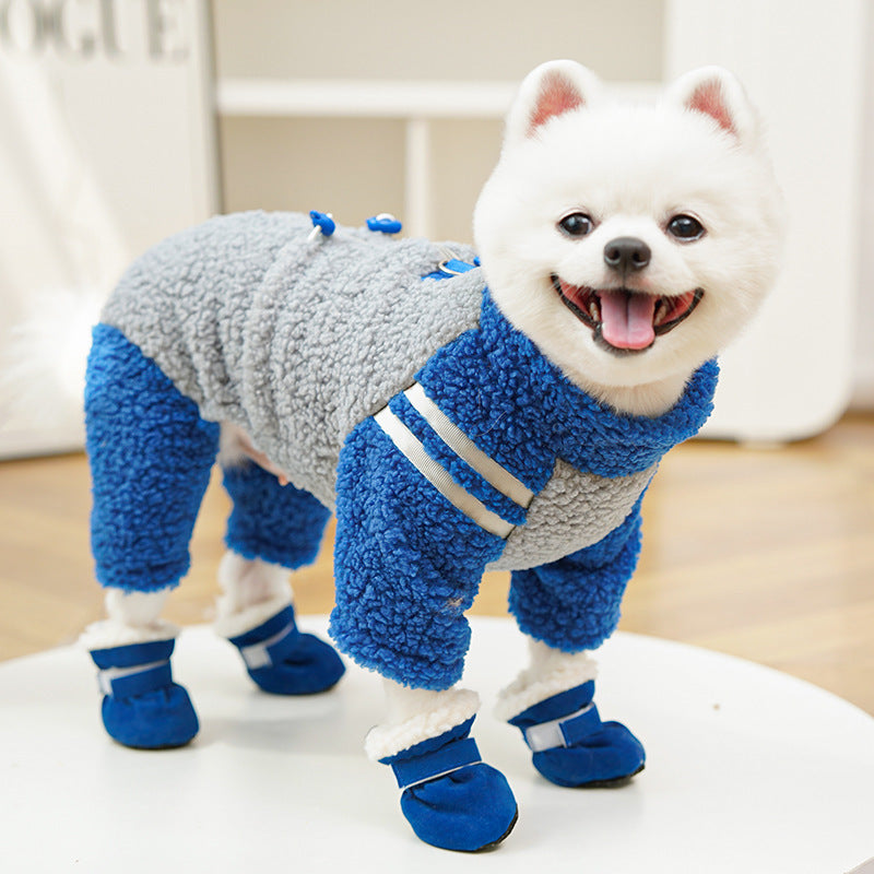 Pet clothing - Thick four-legged winter and summer coat with double-sided plush fabric and zipper, suitable for dogs and cats