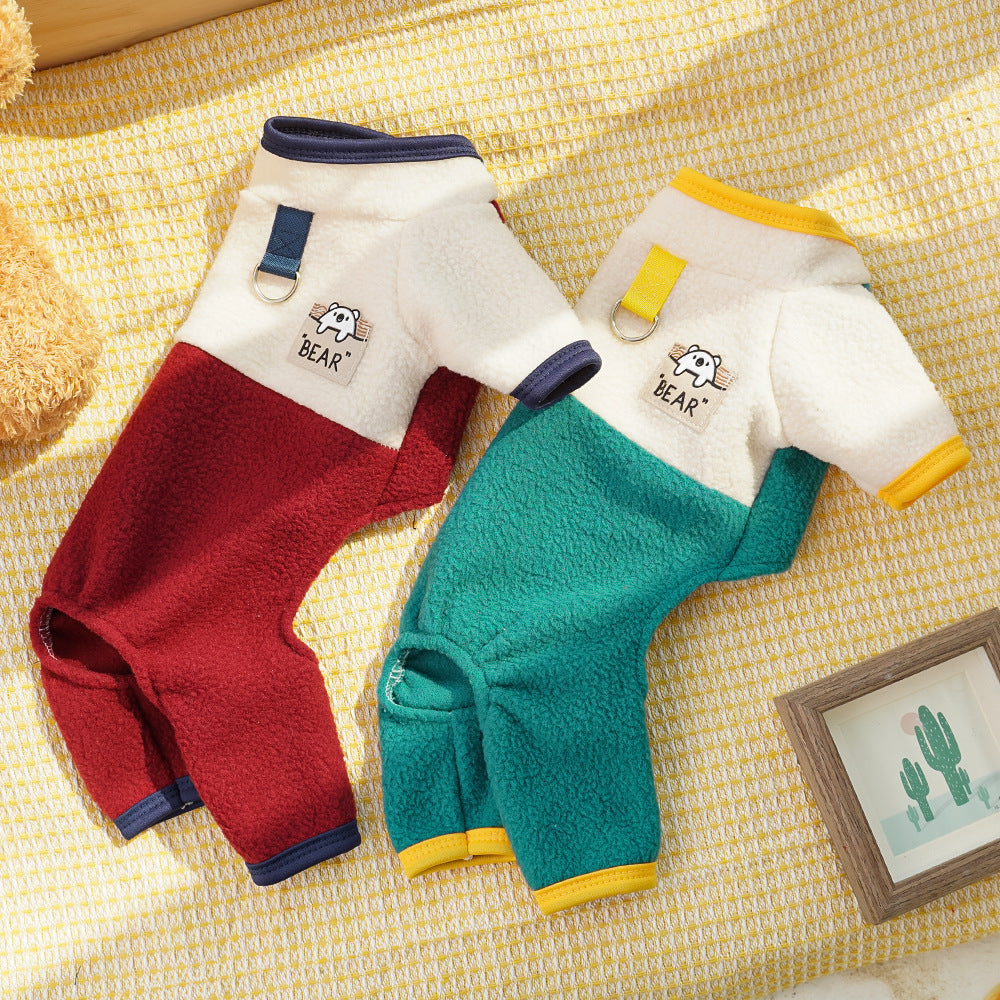 Four-legged polar fleece color contrast warm autumn and winter pet clothing