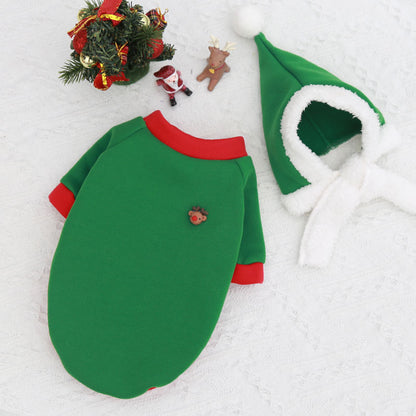 Christmas dog, cat, pet clothing Warm velvet with hat couple set Autumn and winter dog supplies