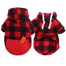 Autumn and winter warm pocket zipper blue and black checkered small medium and large dog pet dog cat Teddy Wei clothing supplies