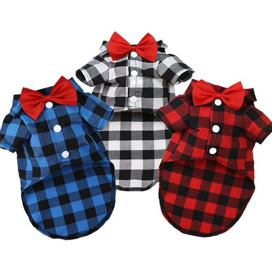 Plaid shirt suit wedding dress small medium large dog pet clothes