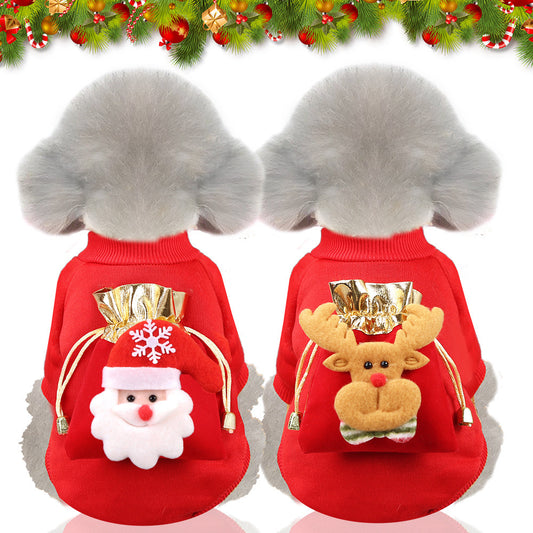 Christmas Dog Clothes Cat pet clothes Autumn and Winter warm fleece hoodie supplies Fortune bag pocket decoration