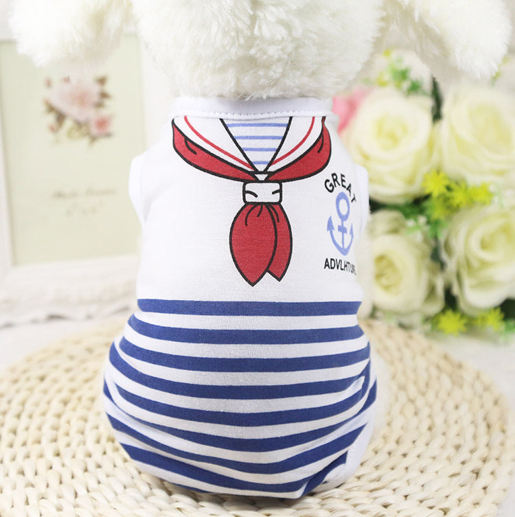 Spring and summer navy striped dog cat pet clothing vest red bow tie supplies manufacturers wholesale