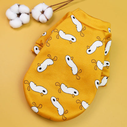 Printed cartoon pet clothes plus fleece two-legged hoodie Spring and winter pullover dog cat Teddy supplies clothes