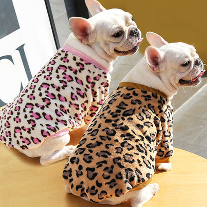 Leopard print Large dog Small dog Autumn Winter warm pajamas coat Pet supplies cat two feet clothes