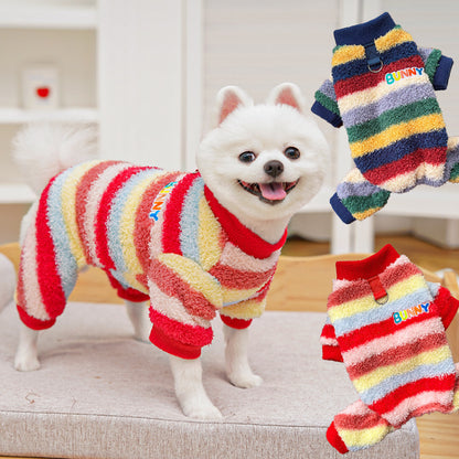 Autumn and Winter Four-Paw Coat with Fleece and Rainbow Pattern for Dogs and Cats