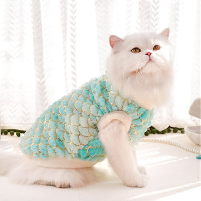 Dog cat clothes Autumn winter warm flannel mermaid two feet clothing small and medium-sized dog pet supplies wholesale