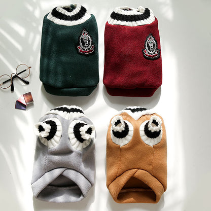Factory direct autumn and winter new knitted waistcoat V-neck college style pet dog cat clothes vest Teddy Bo Mei supplies