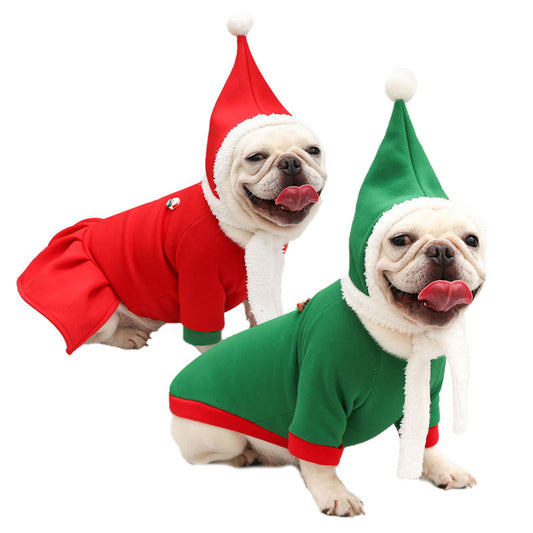 Christmas dog, cat, pet clothing Warm velvet with hat couple set Autumn and winter dog supplies