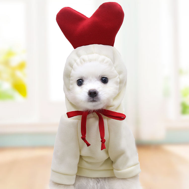 Defective spring and autumn pet clothes cats and dogs red heart hoodie