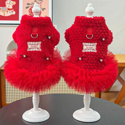 New Year and Autumn Winter Fleece-Peaked Pet Princess Dress
