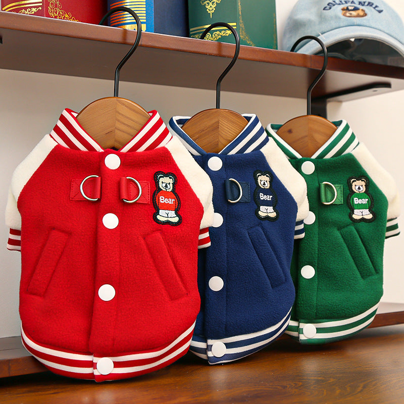 Baseball coat  cat clothes fur clothes pet dog winter and autumn fleece sweater