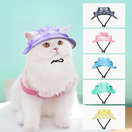 Dog cat sunshade hat anti-exposure ears adjustable rope buckle fisherman hat pet supplies wholesale