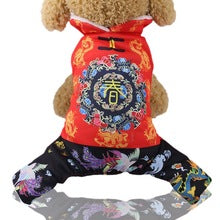 Dog Festive New Year Clothing Flannel cotton-padded coat Dog four-legged coat Cat Pet supplies Autumn and Winter God of Wealth