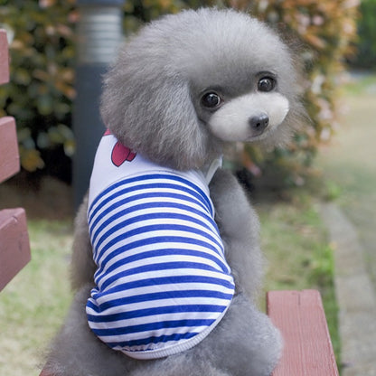 Spring and summer navy striped dog cat pet clothing vest red bow tie supplies manufacturers wholesale
