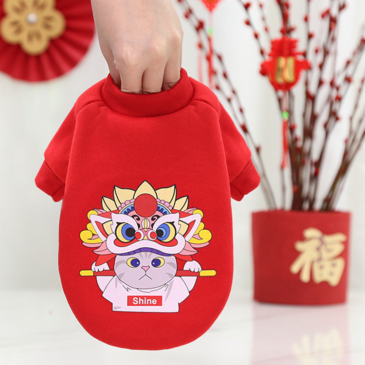 New Year Peking Opera Facial makeup Chrysanthemum small dog clothes Cat pet supplies Autumn and winter hoodie