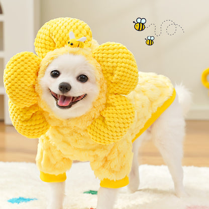 New products of autumn and winter clothing items - Sunflower dog hats transformed into  jackets