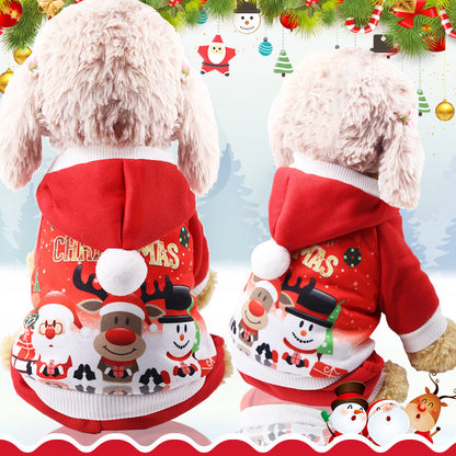 Four legs Christmas Claus elk fleece hoodie dog cat pet clothing autumn and winter supplies manufacturers