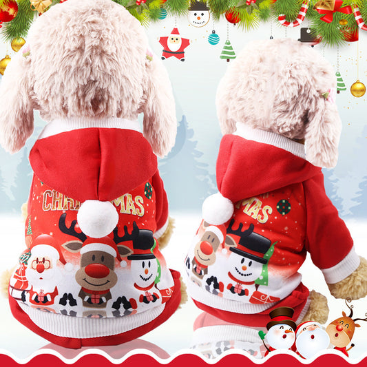 Four legs Christmas Claus elk fleece hoodie dog cat pet clothing autumn and winter supplies manufacturers