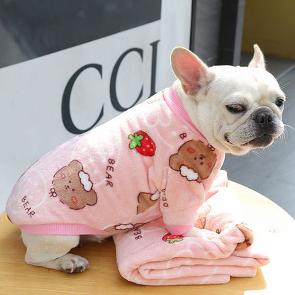 Small medium-sized dog dog cat warm fleece two feet clothing printed pet clothes