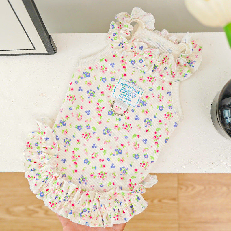 Summer pet dog and cat clothes, floral princess dress, thin and breathable.