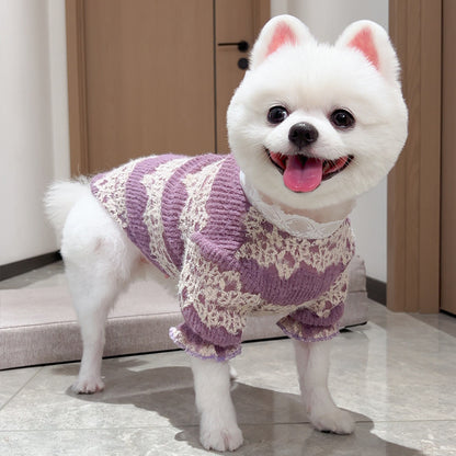 Pet dog and cat clothes, autumn and winter styles, lace and fleece pet undershirts, lace court style.