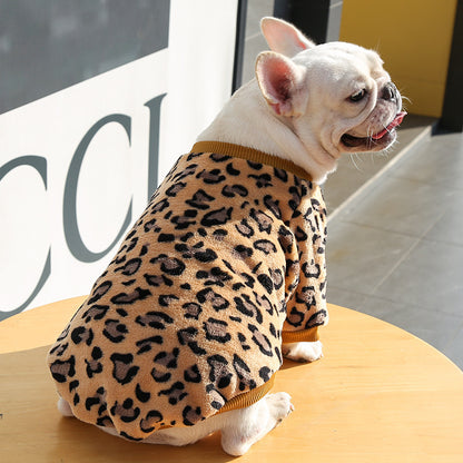 Leopard print Large dog Small dog Autumn Winter warm pajamas coat Pet supplies cat two feet clothes